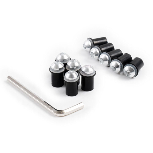 10PCS Motorcycle Windshield Bolts Screws Kit Aluminum Windscreen Body Mounting Bolts Wellnuts for Suzuki GSXR1300 Hayabusa 1997 98 99 2000 2001 2002 2003 2004 2005 2006 2007 Silver