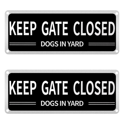 2Pcs Keep Gate Closed Dogs in Yard Sign, Metal Look Background Sign, Yard Metal Signs, Keep Gate Closed Sign, Latch Gate Sign Black Metal Signs(Black)