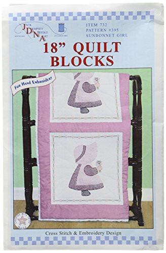 Jack Dempsey Stamped White Quilt Blocks 18"X18" 6/Pkg-Sunbonnet Girl