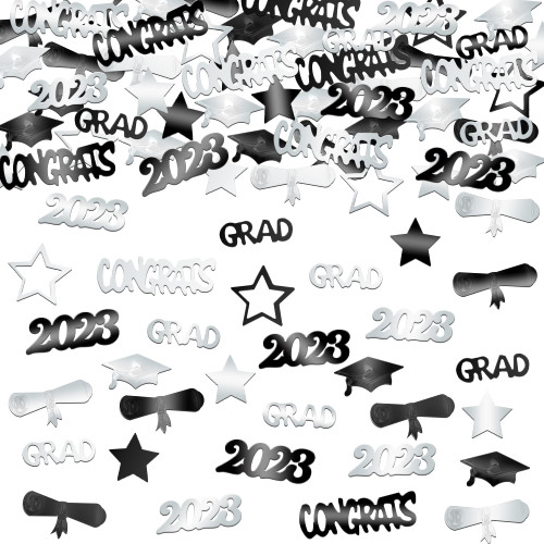 KatchOn, Congrats Grad Graduation Confetti 2023 - Pack of 1300 | Black and Silver 2023 Confetti for Graduation Decorations Class of 2023 | Graduation Table Decorations 2023 | Graduation Party Decor