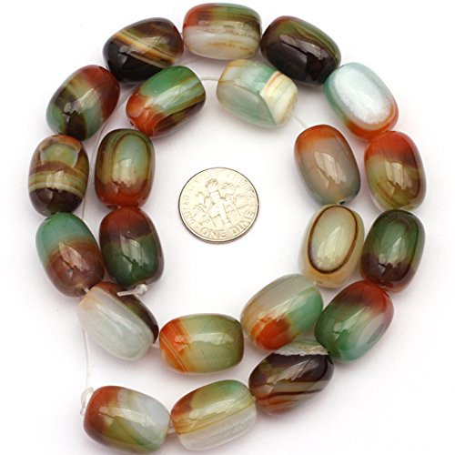 Joe Foreman Stripe Red Green Agate Beads for Jewelry Making Natural Semi Precious Gemstone 13x18mm Column Strand 15"