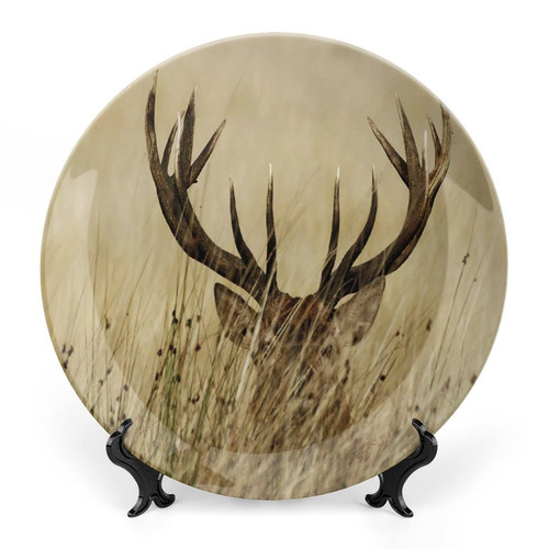 6 Inch Decorative Plate, Antler Decor Ceramic Plate, Whitetail Deer Fawn in Wilderness Stag Countryside Rural Hunting Theme Print Ornament Display Plate for Dining Table,Wedding Reception,Christmas 6 Inch Decorative Plate, Antler Decor Ceramic Plate, Whitetail Deer Fawn in Wilderness Stag Countryside Rural Hunting Theme Print Ornament Display Plate for Dining Table,Wedding Reception,Christmas