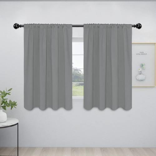 Easy-Going Rod Pocket Blackout Curtains for Bedroom, Room Darkening Window Curtains for Living Room, Thermal Insulated Noise Reduction Solid Window Drapes, 2 Panels(42x45 in, Light Gray)