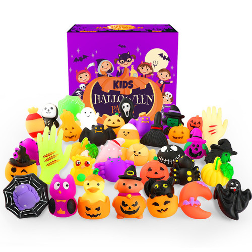 Halloween Squishy Toys, 36 PCS Squishies Halloween Party Favors for Kids Boys Girls, Mochi Kawaii Squishy Stress Reliever Anxiety Toys, Classroom Prize Bulk Gifts for Halloween Treat Goody Bags