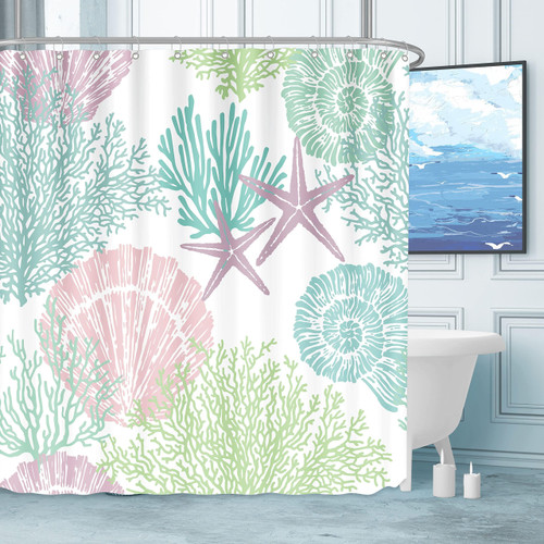 Tritard Extra Long Nautical Coastal Shower Curtain Starfish Seashell Coral Beach Themed Bath Curtain Waterproof Fabric Ocean Shower Curtains for Bathroom with 12 Hooks, 72 x 84, Pink Tritard Extra Long Nautical Coastal Shower Curtain Starfish Seashell Coral Beach Themed Bath Curtain Waterproof Fabric Ocean Shower Curtains for Bathroom with 12 Hooks, 72 x 84, Pink