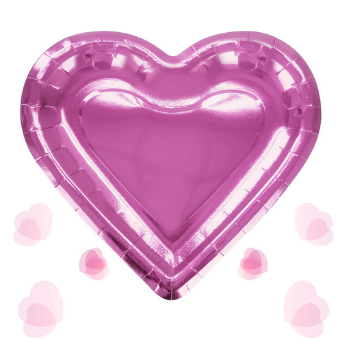 CIEOVO 32 Pieces Pink Heart Shaped Paper Plates Disposable Party Plates Dinnerware Plates Decorative Tableware for Valentine's Day Mother's Day Wedding Birthday Party Supplies Decoration