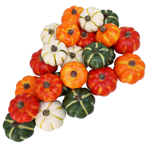 Winlyn 24 Pcs Assorted Small Rustic Harvest Artificial Pumpkins Baby Boo Mini Pumpkins Faux Foam Pumpkins in Orange Cream Green for Fall Halloween Thanksgiving Table Centerpiece Bowl Vase Fillers