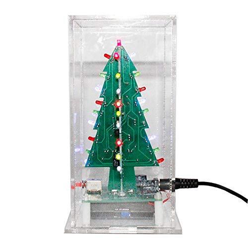 DIY 3D Christmas Tree Assemble Kit 7 Color Flashing LED Electronics Solder Practice (RED)