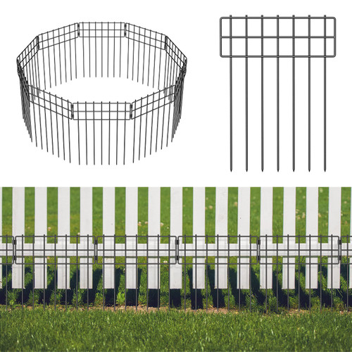 10 Pack Animal Barrier Fence, 17 in(H) X 10 Ft(L) No Dig Garden Decorative Fencing, Rustproof Metal Wire Panel Garden Fence Border for Dog Rabbits Ground Stakes Fence and Outdoor Landscape Yard