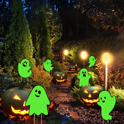 IRmm Halloween Decorations Outdoor Yard Signs, 6PCS Glow in The Dark Halloween Ghost Yard Signs with Stakes, Halloween Yard Decorations for Front Yard Lawn Patio Garden Decor