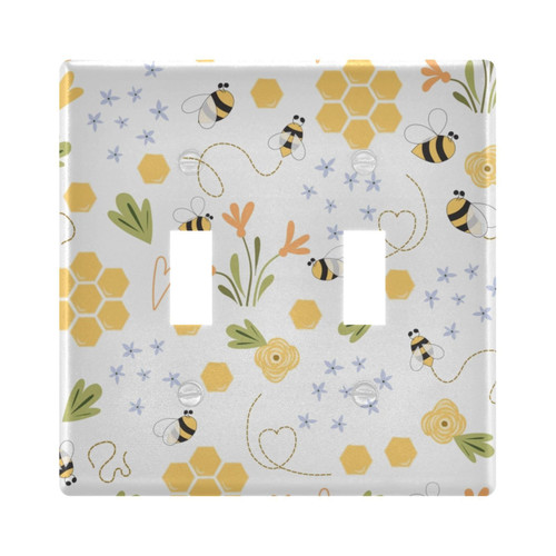 Bee Honey Light Switch Cover Plate Wall Outlet Cover Double Toggle Light Switches for Home Farmhouse Bedroom Kitchen Accessories,2-Gang