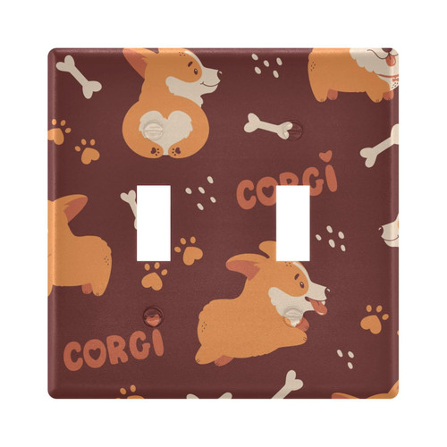 Corgi Dog Light Switch Cover Plate Double Toggle Outlet Covers Wall Plate for Farmhouse Bedroom Kitchen Home Accessories,2-Gang