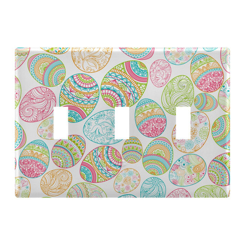Happy Easter Eggs Light Switch Cover Plate Decorative Receptacle Triple Toggle Wall Plate Protector for Farmhouse Bedroom Kitchen Home Accessories,3-Gang