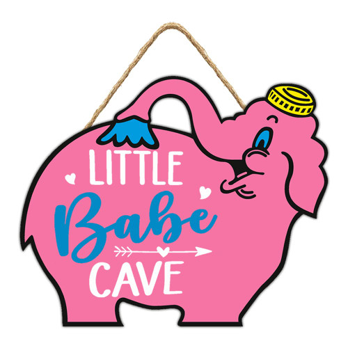 Elephant Nursery Decor - Baby Girl Nursery Decor - Pink Little Babe Cave Door Sign for Little Girl Room Decor Elephant Wall Art Hanging Baby Girl Home Decor Bedroom Nursery Decor for Girls Gift