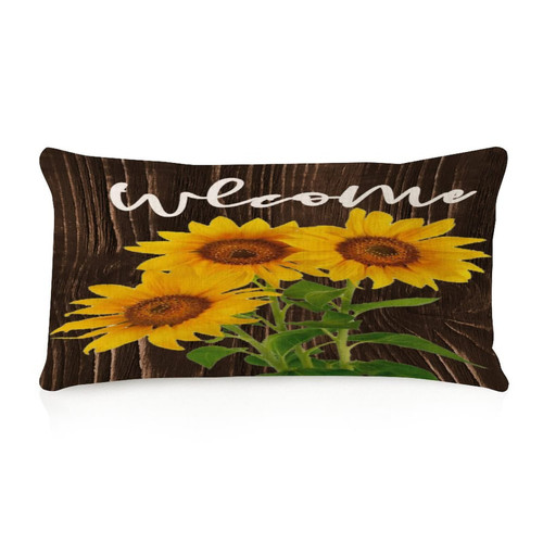 COVOME Solid Throw Pillow Cover 12x20 Inch Welcome Sunflower Modern Farmhouse Decor Pillow Case Accent Square Linen Throw Cushion Case for Bench Home Outdoor