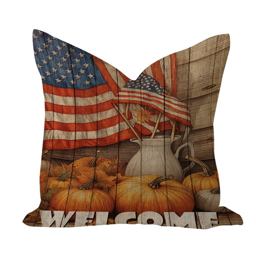 Welcome Solid Pillow Cover Country Tent Pillow Cushion Case Autumn Harvest Thanksgiving Halloween Pumpkin Square Cotton Linen Pillowcases for Home Decor Bed Indoors Bench 26x26in