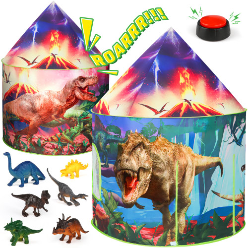 HopeRock Dinosaur Kids Tent with Roar Button, Kids Play Tent with Dinosaur Toys Set for Boys & Girls Kids, Pop Up Tent for Kids Outdoor Indoor Tent, Gifts Play House for Boys Girls