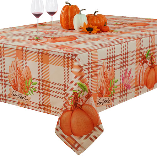 Alishomtll Fall Tablecloth 60x120 inch, Pumpkin Table Cloth Rectangle Tables for Thanksgiving Decorations, Orange Waterproof Checkered Tablecloth Fall Table Decor for Thanksgiving Gift