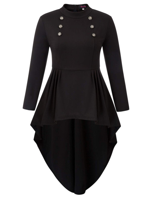 Women Plus Size Medieval Shirt Long Sleeve Gothic Victorian Button Down Top Shirt Black 24W