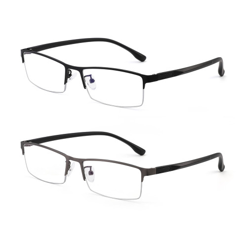 JM 2 Pack Blue Light Reading Glasses for Men, Rectangle Semi Rimless Readers for Men, Anti Eyestrain +3.0