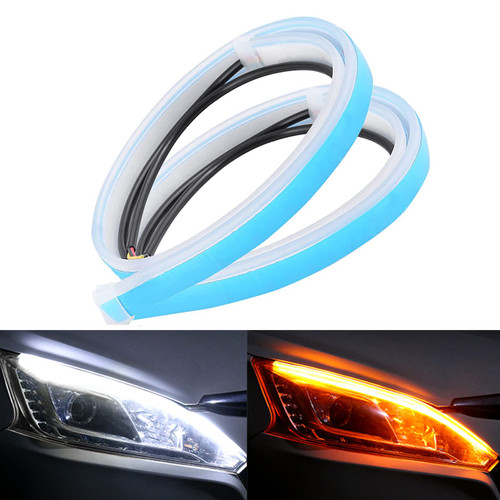 ANYTOP LED Headlight Surface Strip Tube Light, 24" Inch DRL White & Amber Daytime Running Light Switchback Sequential Turn Signal Light Universal Flexible LED Lamp Strip(White & Amber)
