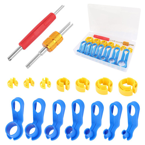 16PCS Fuel Line Disconnect Tool Set - 1/4 5/16 3/8 1/2 5/8 3/4 7/8 Inch Quick Disconnect Tool with AC Valve Core Removal Tool - AC Line Disconnect Tool for Repairing Car Accessories