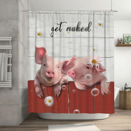 exroozy Pink Pig Shower Curtain Funny Pig Shower Curtain Waterproof Polyester Fabric Home Bathroom Bathtub Decor with Hooks 60''X72''