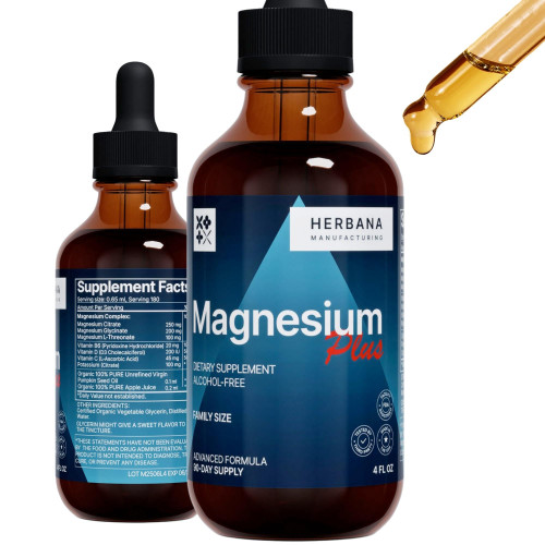 Magnesium Plus 4 fl oz Liquid Drops - Advanced Complex Magnesium Citrate, Glycinate, L-threonate with Vitamins B6, D, C Supplement