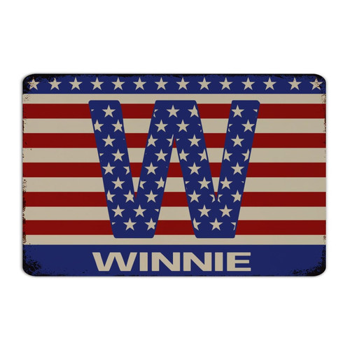 Autravelco America Stars Patriotic Monogram W Rustic Metal Sign Fashion Chic Front Door Signs Fourth of July Initial Letter Home Decor Metal Plaque for Entryway Yard Backyard 8x12 Inch