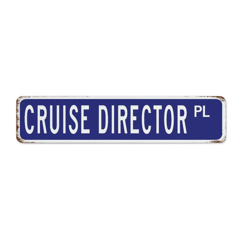 Cruise Director Navy Blue Farmhouse Metal Tin Sign Retro Dorm Signs Retro Career Street Profession Wall Decor Metal Plaque for Office Garden Bathroom 4x18 Inch