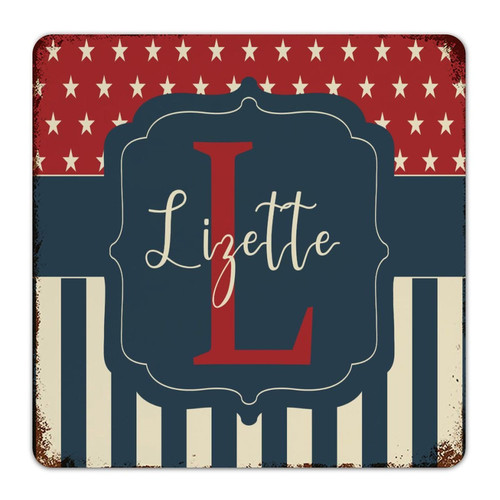 Autravelco America Stars Patriotic Monogram L 12x12 Inch Metal Signs Custom Living Room Room Garden Wall Decorations Aluminum Metal Sign Customized Family Name Initial Letter Garage Signs for House
