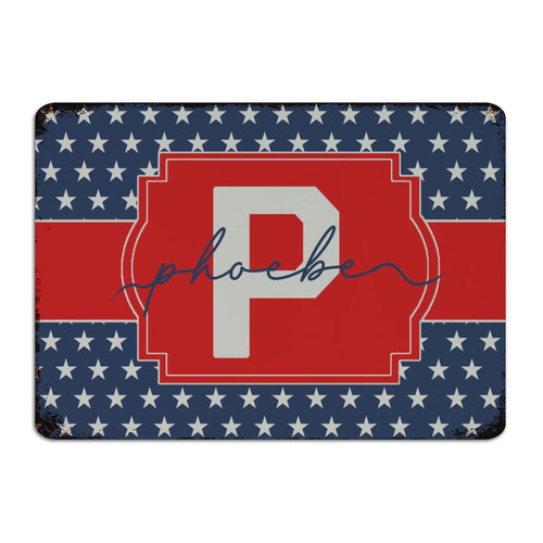 Autravelco Customized Metal Signs America Stars Patriotic Monogram P Wall Decor Aluminum Metal Sign for Porch Dorm Fence USA Freedom Initial Letter Art Poster Gift for Gate 10x14 Inch