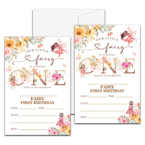Fairy 1st Birthday Party Invitation, Garden Fairy Themed Fill-In Invites, 20 Floral Invitations With Envelopes for Teens Girls (4" X 6"), Kids Butterfly Party Favors Decorations and Supplies -56 Fairy 1st Birthday Party Invitation, Garden Fairy Themed Fill-In Invites, 20 Floral Invitations With Envelopes for Teens Girls (4" X 6"), Kids Butterfly Party Favors Decorations and Supplies -56
