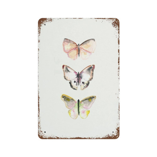 VIOFLOW Butterfly Metal Tin Sign Pink & Gray Wall Decor Funny Decoration for Home Kitchen Bar Garage Vintage Retro Poster Plaque Tin Signs 8X12 Inches