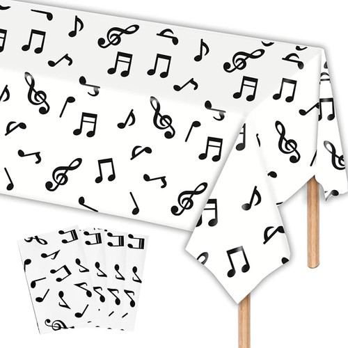 4 Pieces Musical Notes Tablecloths 108 x 54 Inch Musical Notes Plastic Tablecover Rectangle Disposable Table Cover Music Themed Party Decoration for Music Party Birthday Tablecover Supplies