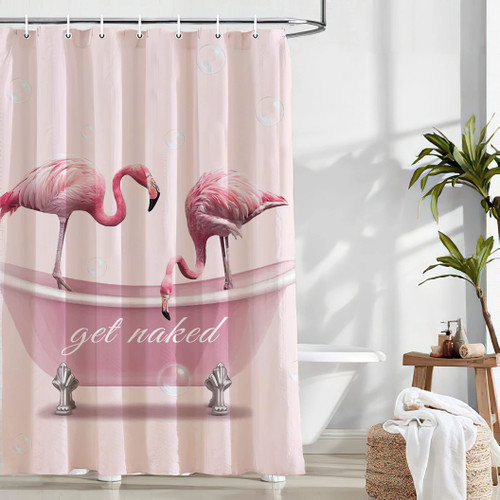 Pink Flamingo Shower Curtain Get Naked Funny Flamingo Bathroom Decor Shower Curtain Fabric Polyester Waterproof with Plastic Hooks 72" X 72" Pink Flamingo Shower Curtain Get Naked Funny Flamingo Bathroom Decor Shower Curtain Fabric Polyester Waterproof with Plastic Hooks 72" X 72"