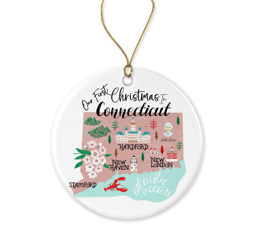 Our First Christmas in Connecticut - State USA Ornament - New Home Christmas - Us State Souvenir Gifts - Xmas Tree Hanging Decorations for New House - Connecticut Ornament Printed on Both Sides