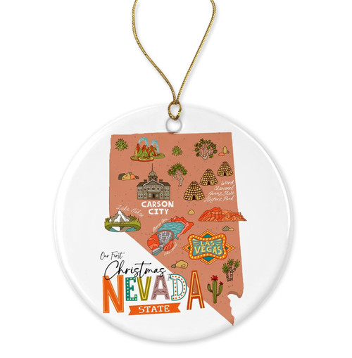 Our First Christmas in Nevada - State USA Ornament - New Home Christmas - Us State Souvenir Gifts - Xmas Tree Hanging Decorations for New House - Nevada Ornament Printed on Both Sides