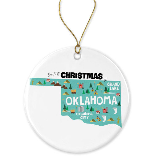 Our First Christmas in Oklahoma - State USA Ornament - New Home Christmas - Us State Souvenir Gifts - Xmas Tree Hanging Decorations for New House - Oklahoma Ornament Printed on Both Sides