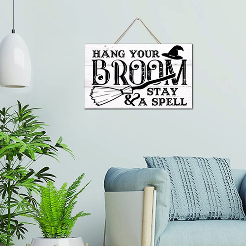 Autravelco Hang Your Broom And Stay A Spell Wall Art Decorative Signs Farmhouse Wood Wall Sign Decorative Wall Art Wood Plaque Sign Home Decor for Table Pantry 6x10 Inch