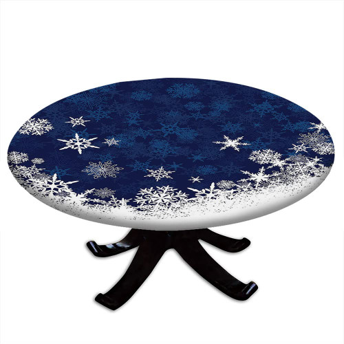 Snowflake Round Fitted Tablecloth, Winter Theme Christmas Illustration Cold Weather Season Inspired Celebration, for Dining Tables, Buffet Parties and Camping, Fit for 56" Table, Indigo White Snowflake Round Fitted Tablecloth, Winter Theme Christmas Illustration Cold Weather Season Inspired Celebration, for Dining Tables, Buffet Parties and Camping, Fit for 56" Table, Indigo White