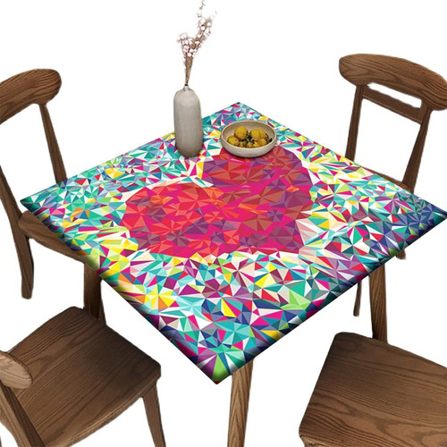 Valentine's Day Square Fitted Polyester Tablecloths, Valentine Mosaic Love Elastic Edge Decor Table Cloth, Waterproof Oil & Dust Proof Table Clothes For Living Room Kitchen Use, Fits 30" x 30" Table