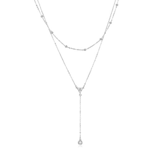 MONGAS Lariat Layered Necklace 925 Sterling Silver Double Y Layered Choker Necklaces for Women