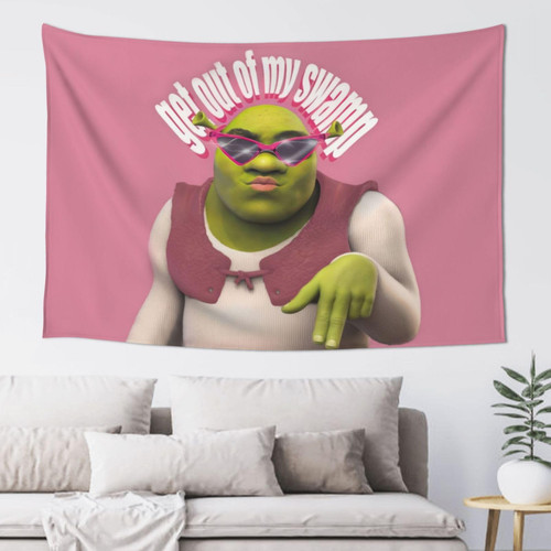 Shrek Pink Get Out Of My Swamp Tapestry 60x40in Funny Meme Tapestries Wall Hanging Natural Landscape Bedroom Living Room Dormitory Decoration