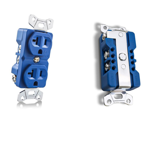 Tertullus Outlet High End Duplex Receptacle 20 Amp 125/250 Volt Audiophile Electrical Wall Outlets 2-Pole Grounding Blue Outlet with Fixing Bracket (Rhodium Plated)