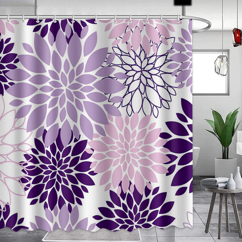 APROPHIC Dahlia Shower Curtain Purple Flower Shower Curtain for Bathroom Waterproof Polyester Fabric Shower Curtain Abstract Pattern Bathroom Decor with 12 Hooks 72 x 72 Inch