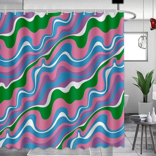 APROPHIC Retro Shower Curtain Vintage Abstract Colorful Pink Blue Green Shower Curtain for Bathroom Aesthetic with 12 Hooks Waterproof Durable Polyester Fabric,72"*72"