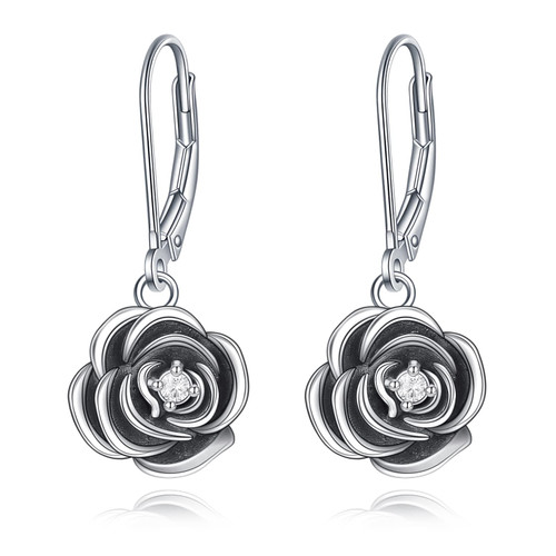 VONALA Rose Flower Earrings 925 Sterling Silver Oxidized Vintage Rose Leverback Earrings Flower Dangle Drop Earrings Jewelry Gift for Women VONALA Rose Flower Earrings 925 Sterling Silver Oxidized Vintage Rose Leverback Earrings Flower Dangle Drop Earrings Jewelry Gift for Women