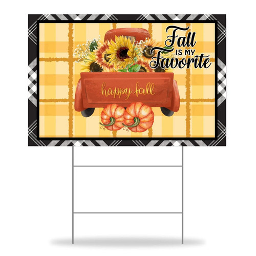 Yard Signs Fall Is My Favorite Yard Stake Signs Pumpkin Red Truck Sunflower 12x18in Thanksgiving Turkey Fade Resistant Waterproof Lawn Sign for Outdoor Birthday Party Decorations
