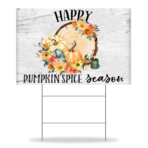 Yard Signs Happy Pumpkin Spice Season Sign with Stakes Sunflower Maple Leaf 12x18in Thanksgiving Pumpkin Weatherproof Waterproof Lawn Sign for Outdoor Birthday Party Decorations